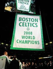 Boston Celtics 2008 World Champions banner raising ceremony - closeup