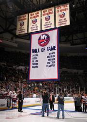New York Islanders Hall of Fame achievement banner raising ceremony