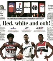 Newspaper article showing our custom acheivement banners for the Washington Wizards