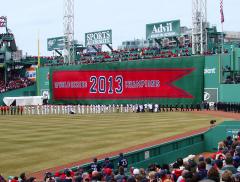 Huge 2013 Word Series Championship banner for Boston Red Sox