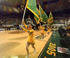 Baylor flags cheerleaders with letter flags