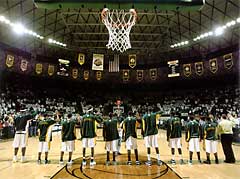 Baylor University championship banners in basketball arena