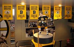 Replica applique Bruins championship banners in the Sports Museum