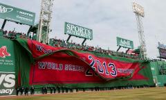 Giant 2013 championship banner for Boston Red Sox