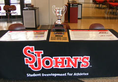 Custom recruiting table drape for St. John\'s