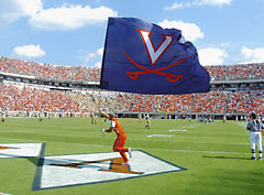 Hand sewn V-sabre spirit flag for the University of Virginia