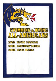 Custom sewn Drexel Swimming All Americans add a player banner