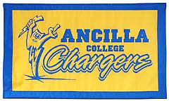 Hand-sewn Ancilla Chargers travel logo banner