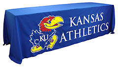 Custom sewn applique table throw: Kansas Athletics
