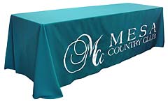 Custom hand-sewn tablecloth with logo