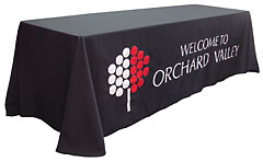 Custom Orchard Valley logo table drape