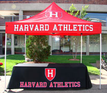 Harvard Athletics custom applique tent and table throw