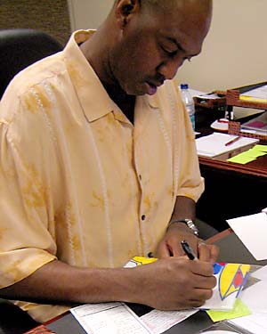 Danny Manning signing our 1988 KU Champions banner