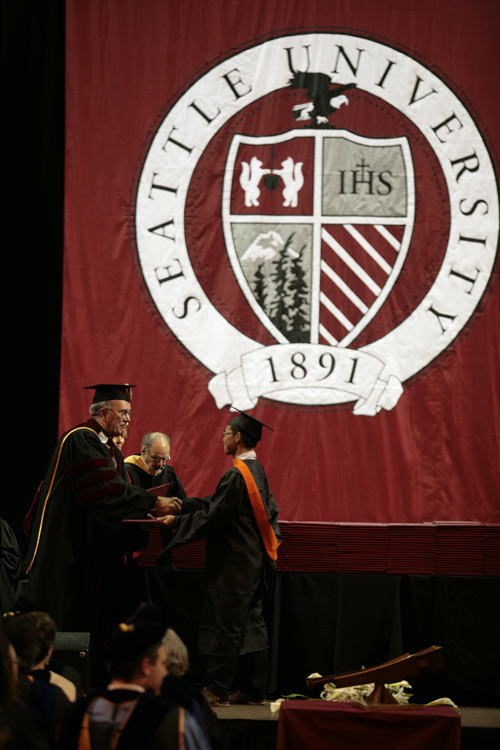 Seattle University school seal banner for commencement