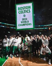 Boston Celtics 2024 World Champions banner raising ceremony