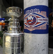 Commemorative New York Islanders banner for award ceremony
