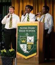 Custom podium banner for Notre Dame HS graduation