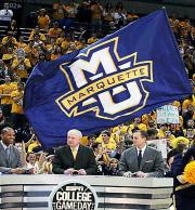 Custom basketball cheerleading flag for Marquette