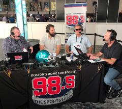 Custom hand-sewn table drape for 98.5 The Sports Hub