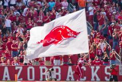 Custom football cheerleading flag for Arkansas Razorbacks