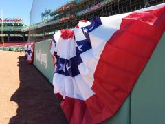 Bunting decorating opening day at Fenway Park