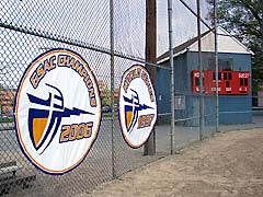 Hand-sewn round baseball championship banners