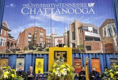 Custom hand-sewn applique gonfalons for the University of Tennessee Chattanooga