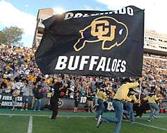 Hand-sewn spirit flags for Colorado University