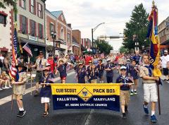 Hand sewn parade banner for Cub Scouts troop 801