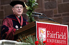 Custom podium banner for Fairfield University