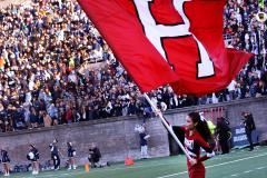 Hand sewn football cheer flag for Harvard