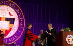 Huge banner with custom sewn seal for Holy Cross Inauguration