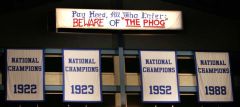 Appliqued Kansas University championship  and 'beware' banners