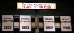 Appliqued Kansas University championship  and 'beware' banners