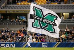 Applique football cheer flag for Marshall