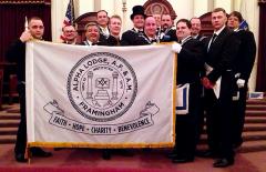 Hand sewn applique flag for Masons