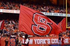 Hand sewn NC State football flags