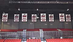 Hand-sewn Northern Illinois University championship banners
