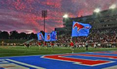 Hand sewn SMU Mustangs football flags