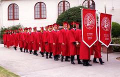 Hand sewn graduation gonfalons for Southwestern Academy