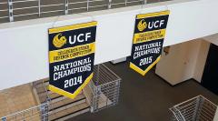 Custom sewn UCF Cyber Defense championship banners