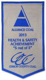Hand sewn award banner for Alliance Coal
