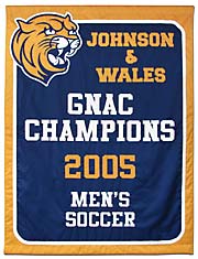 Hand sewn Johnson & Wales GNAC Champions banner