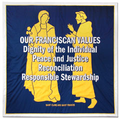 Custom hand sewn values banner for Marian