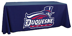 Custom sewn applique table throw: Duquesne University