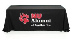 Custom sewn applique table throw: Northeastern Alumni